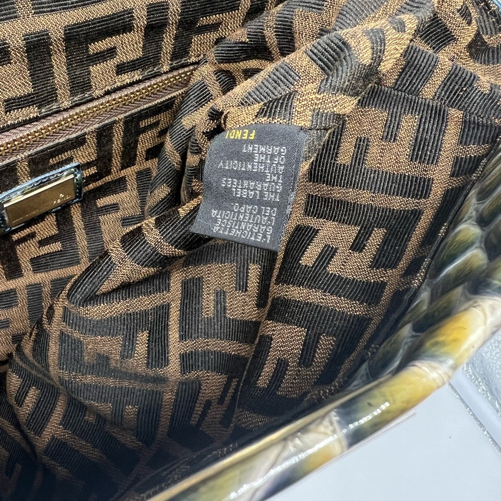 FENDI Peekaboo Iconic Watercolor Textured Snakeskin Embossed Leather Satchel Bag - Picture 15 of 17
